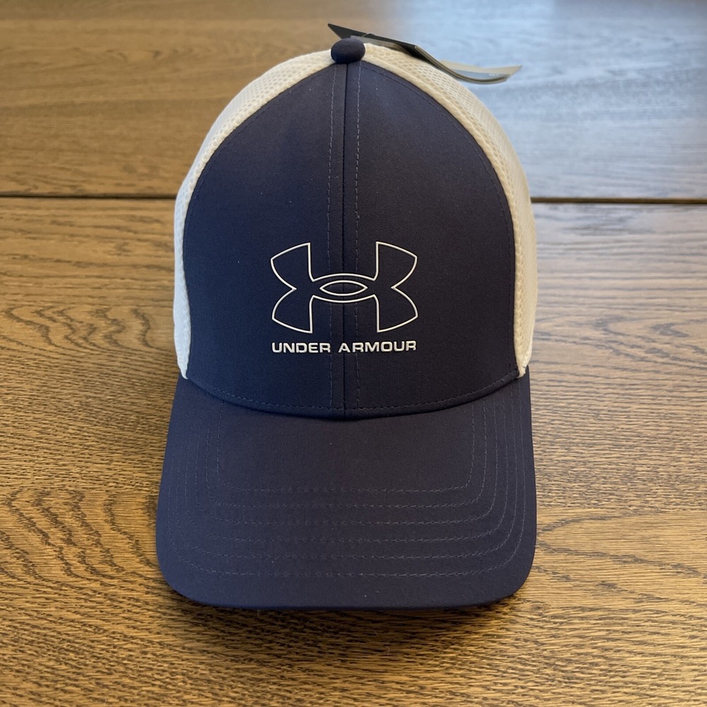 Under Armour ISO-CHILL Driver Golf Hat Mens L/XL Navy White Mesh Cap 1369804